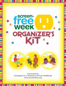 Colorful Screen-Free Week Organizer's Kit cover with playful illustrations.