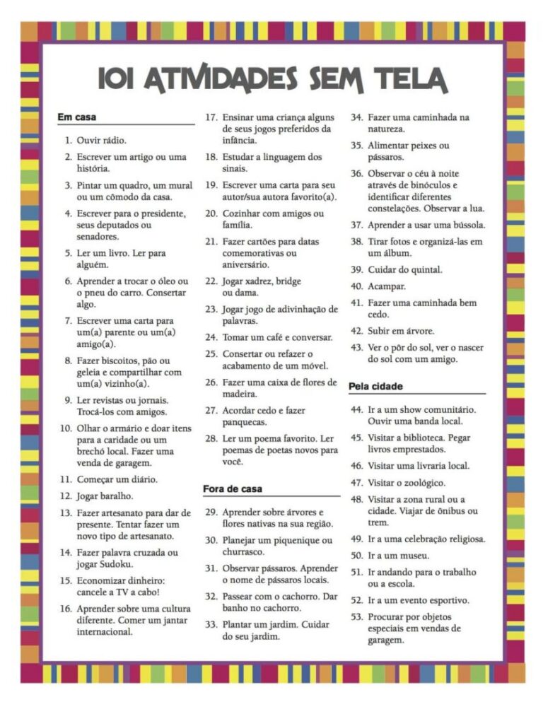 Lista de actividades para la clase de TECA en español.