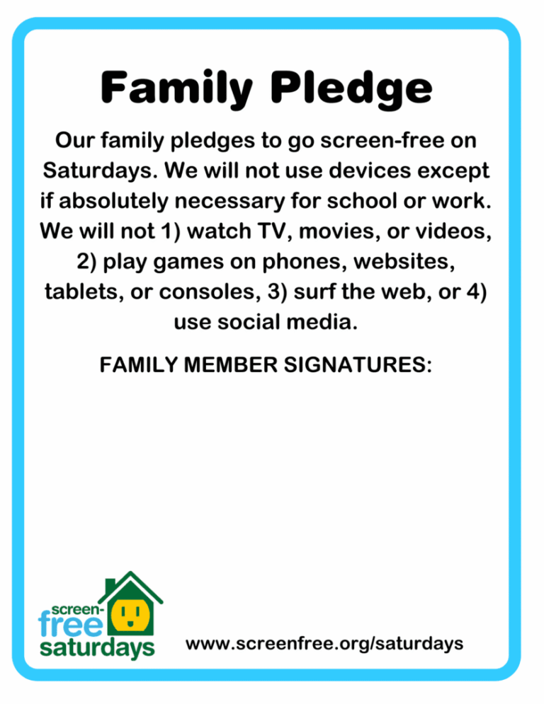 A family pledge to reduce screen time and promote healthier activities.
