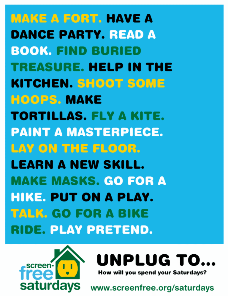 Colorful poster encouraging fun activities for kids like baking, painting, and kite flying.