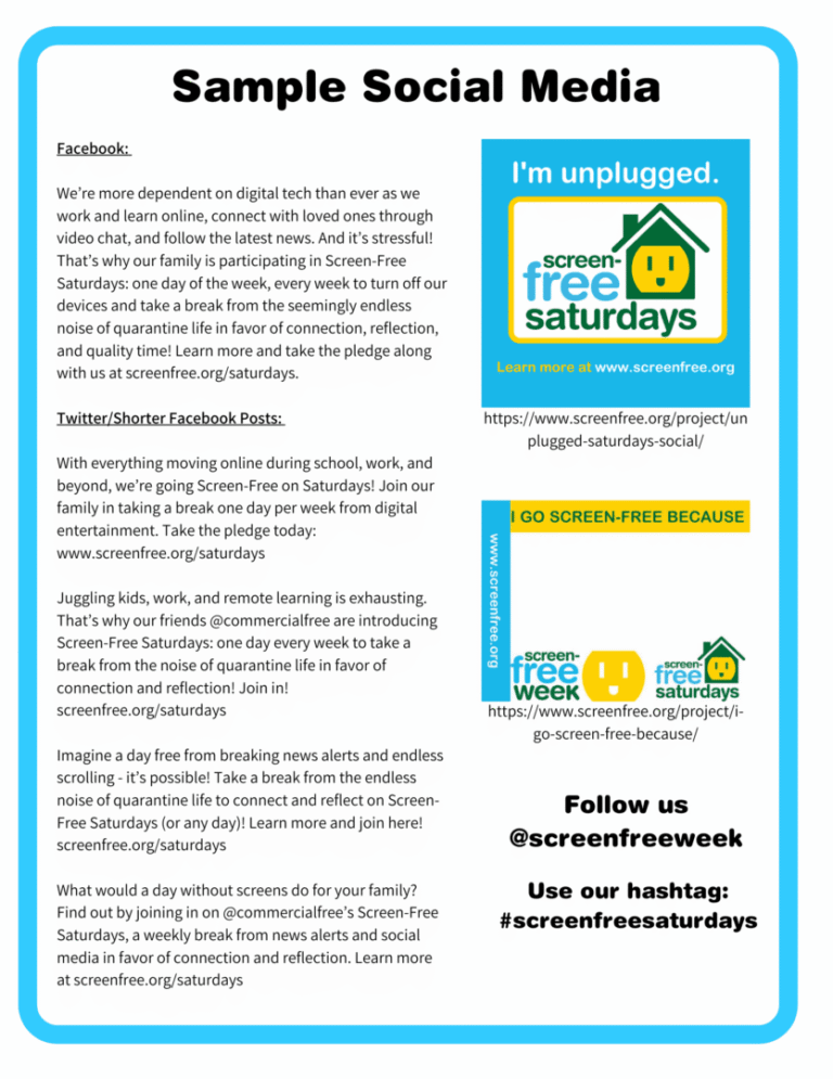 Flyer promoting 'Unplugged Live Saturdays' for screen-free, tech-free family time.