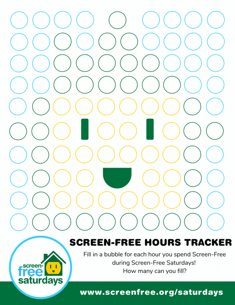 A screen-free hours tracker with colorful circles and a smiling face.