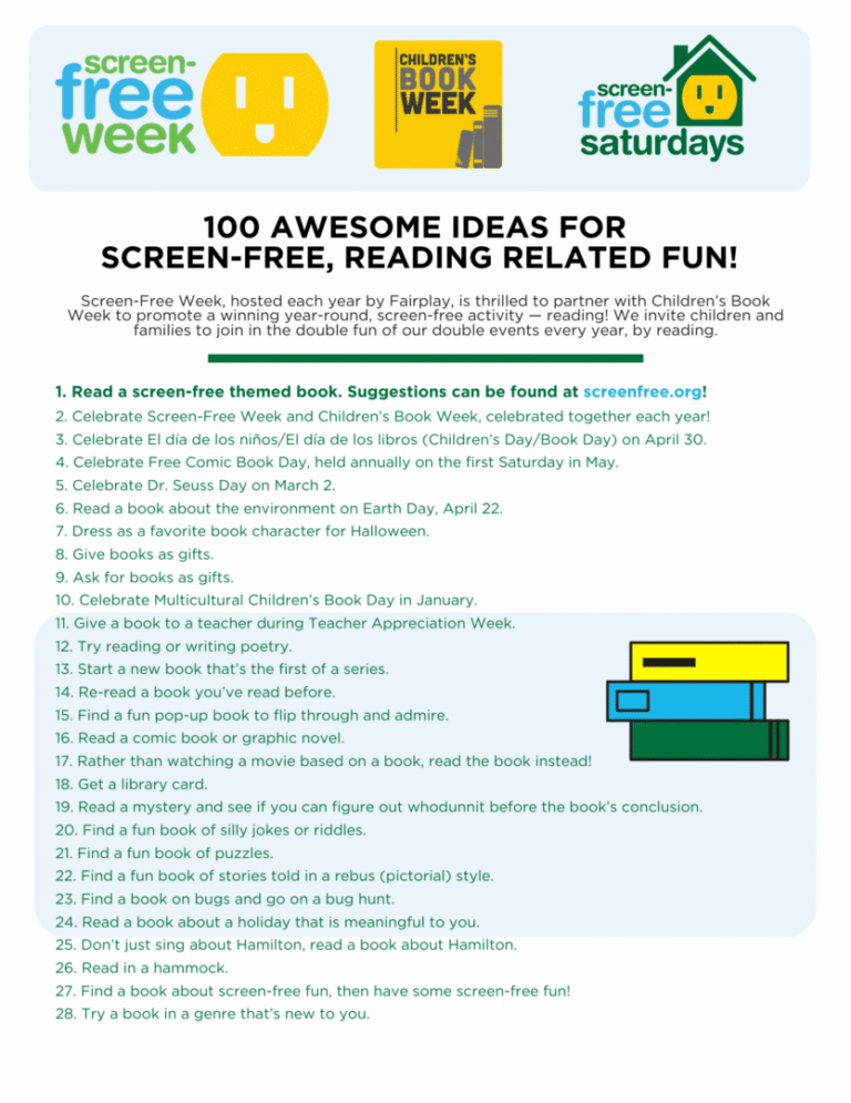 List of 10 screen-free reading activities for kids and families.