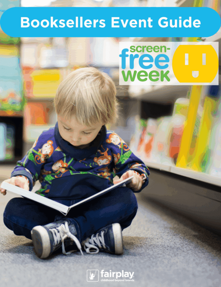 A young child reading a book during Screen-Free Week in a colorful room.
