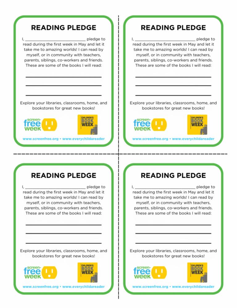 Four versions of a reading pledge poster with colorful blocks and icons.
