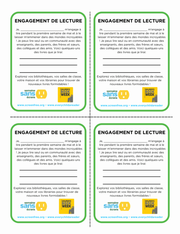 Four reading engagement posters with colorful designs and text in French.