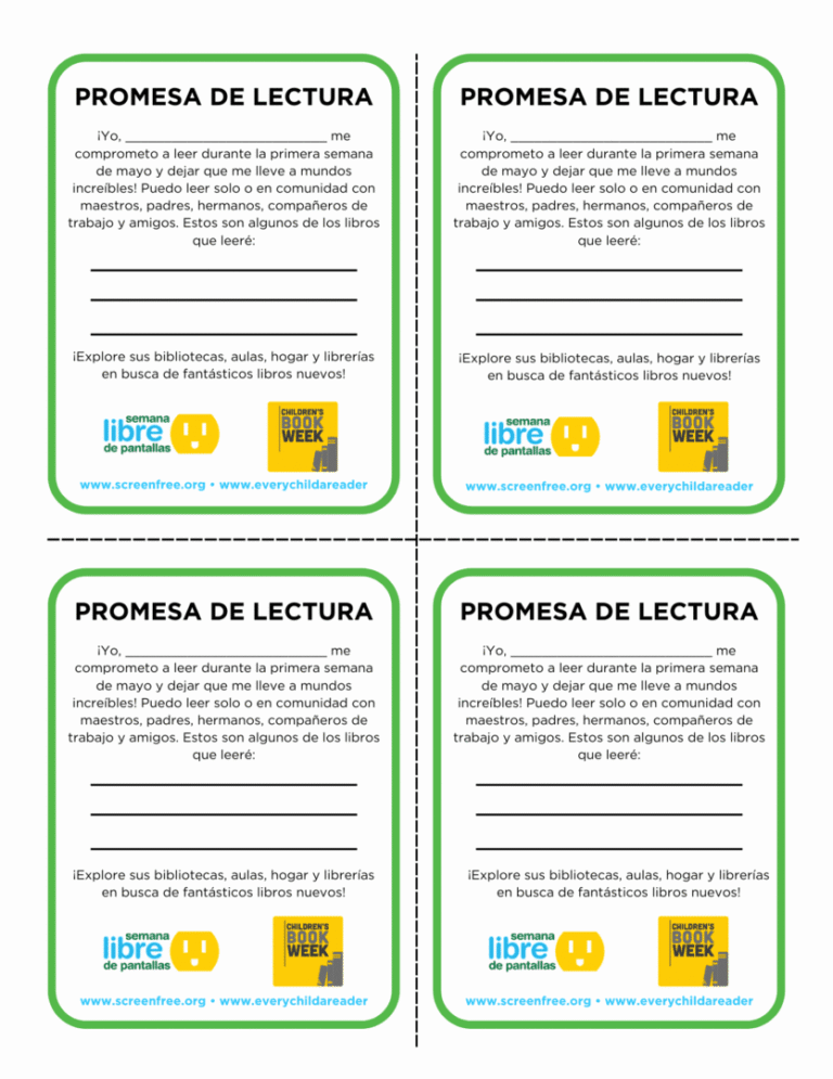 Four colorful reading pledge posters encouraging committed reading habits.