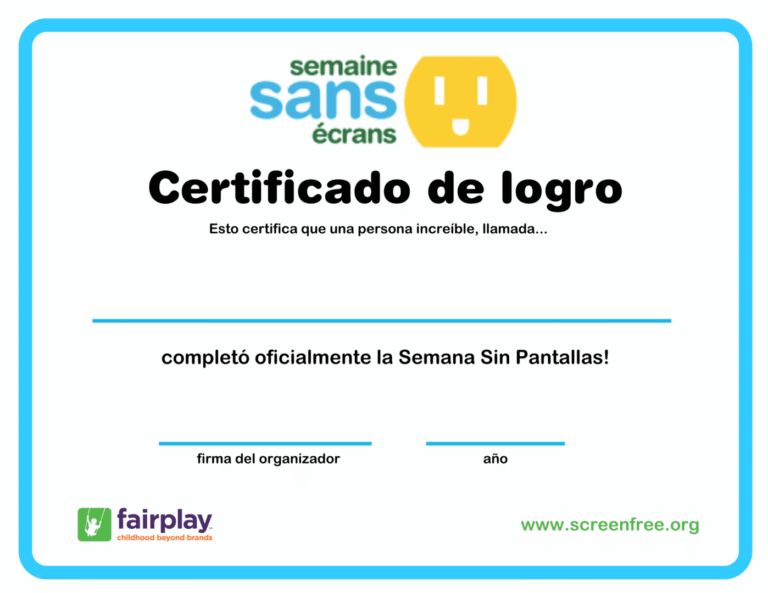 Certificate for completing the 'Semana Sin Pantallas' challenge.