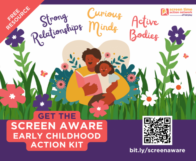 Illustration promoting early childhood action with diverse children and positive words.
