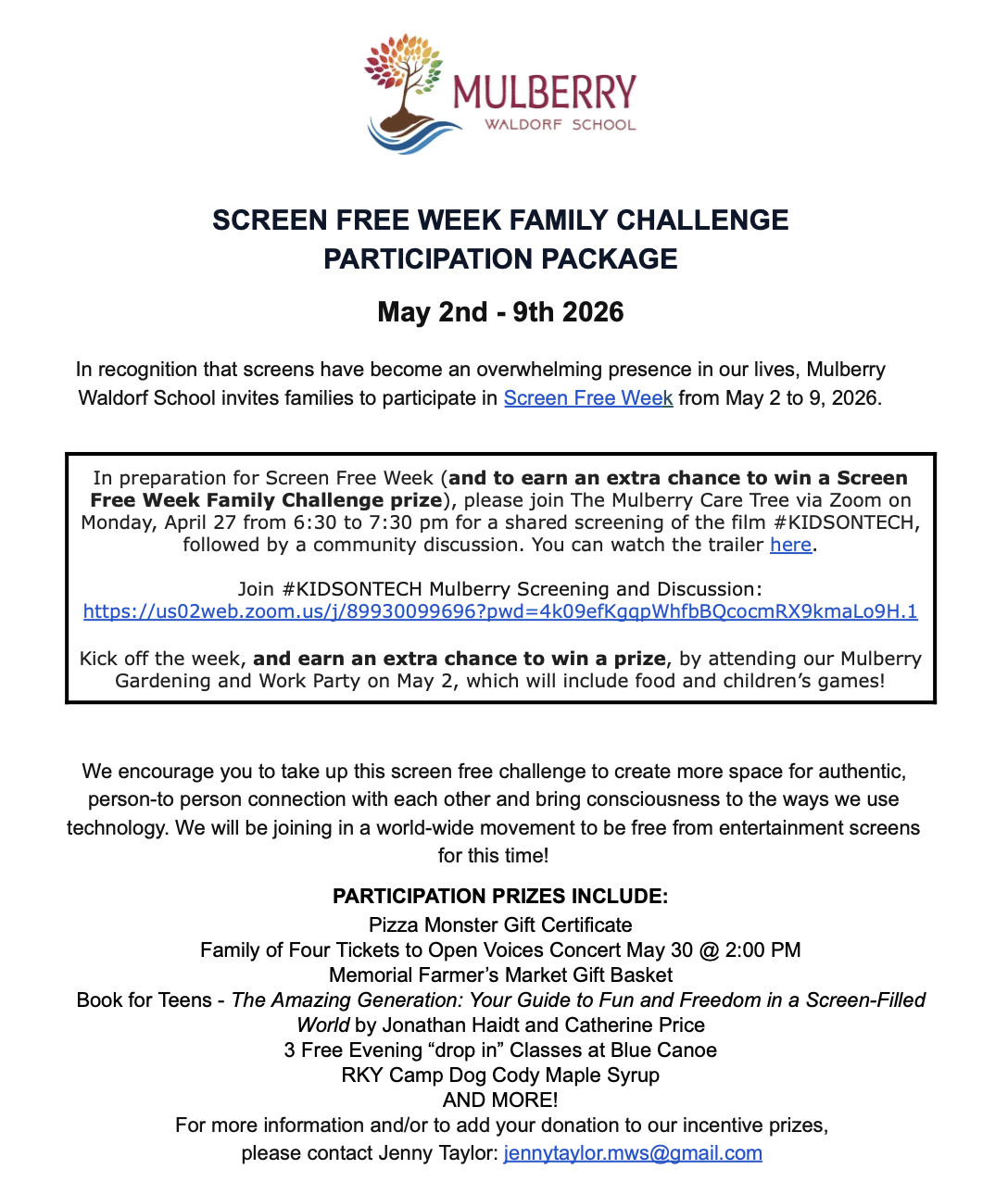 Mulberry Waldorf School Family Challenge (Idea)